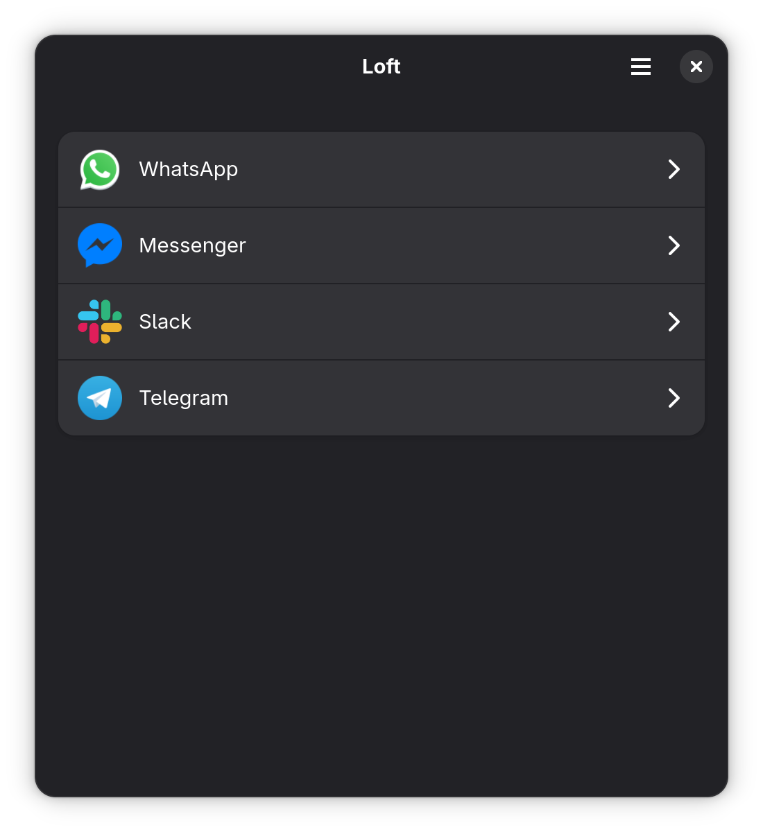 Loft manager UI (dark mode)
